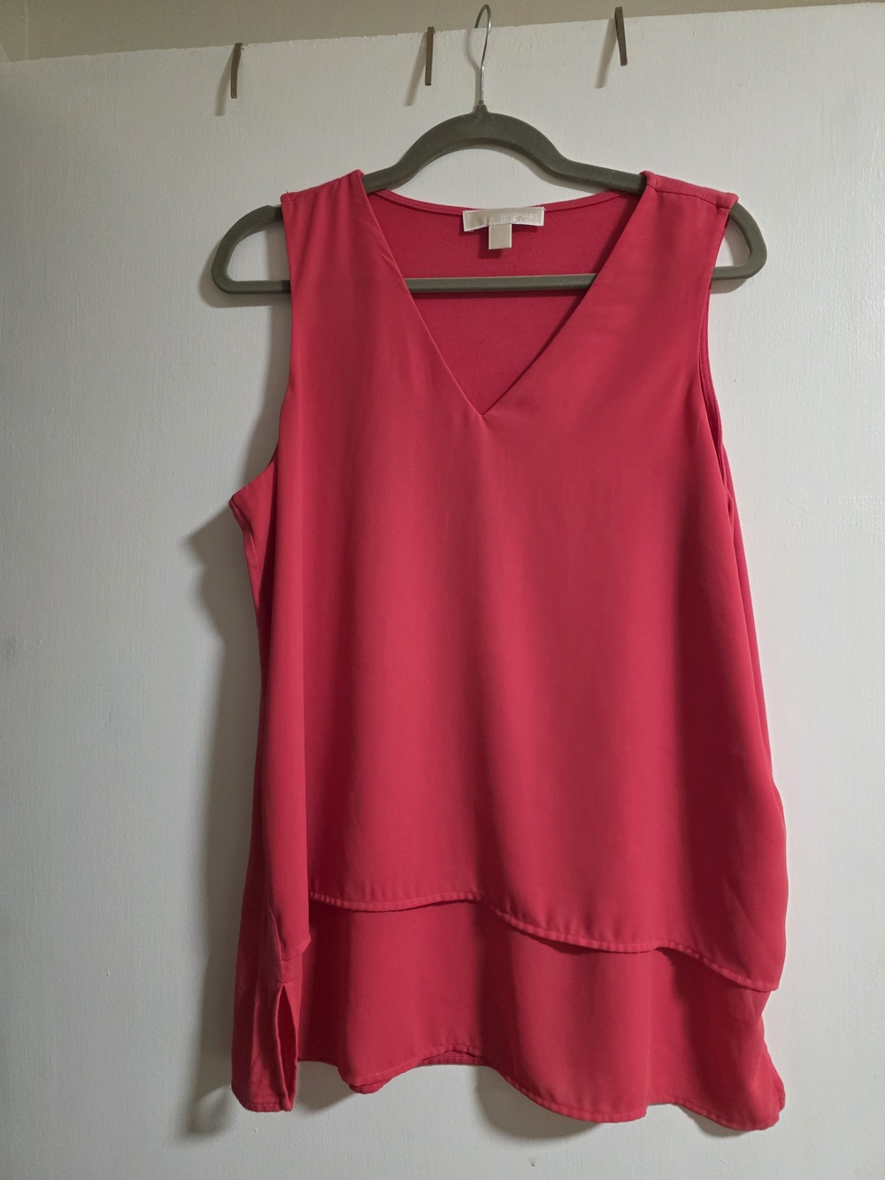 Michael Kors Bright Pink Sleeveless V-Neck Layered Top